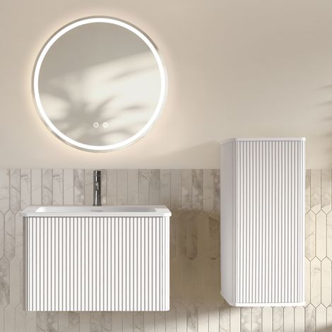 Mobile bagno con lavabo e specchio LED 60 cm, bianco HAVRYA (1/5)