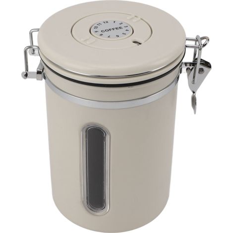 Boîte à café 1800 ml en acier inoxydable 304 avec fenêtre et aération unidirectionnelle, cuillère incluse, récipient hermétique pour grains de café, beige
