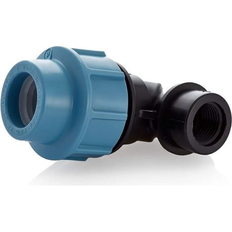 Raccord réducteur à compression coudé à 90 degrés en plastique MDPE PE, adaptateur femelle 3/4" 25 mm
