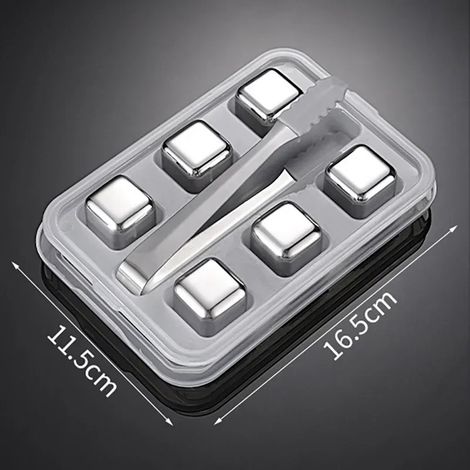 (Argent, paquet de 6, avec clips) Glaçons réutilisables en acier inoxydable, congélation rapide, métal de qualité alimentaire. (1/5)