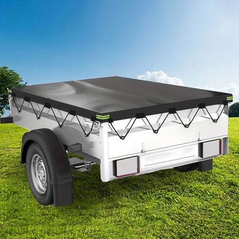 Flache Anhängerplane 214 x 122 x 13 cm geeignet für Anhänger mit Seil verstärktes Oxford-Material wasserdicht winddicht reißfest passende für (1/5)