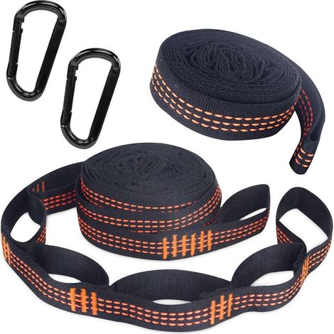 Ecleanfy - Lot de 2 sangles de suspension pour hamac, avec 2 mousquetons à crochets noirs, 300 kg, kit de suspension pour arbre, sangles orange, accessoires pour le camping, la randonnée en plein air (1/5)