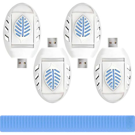 Mosquito Plug, 4 Pieces Portable USB Electric Mosquito Repellent Killer, Electric Mosquito Repellent Socket with 120 Pieces Mosquito Repellent Tablets, for Flies Moths Kitchen (1/5)