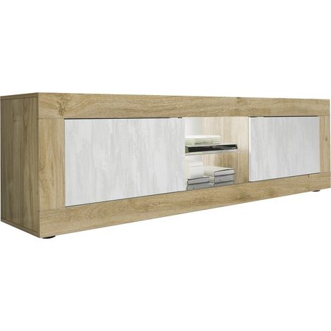 Möbel TV-Schrank 2 Türen ohne Beleuchtung ACCESS. Farbe Weiß und helles Eichenholz