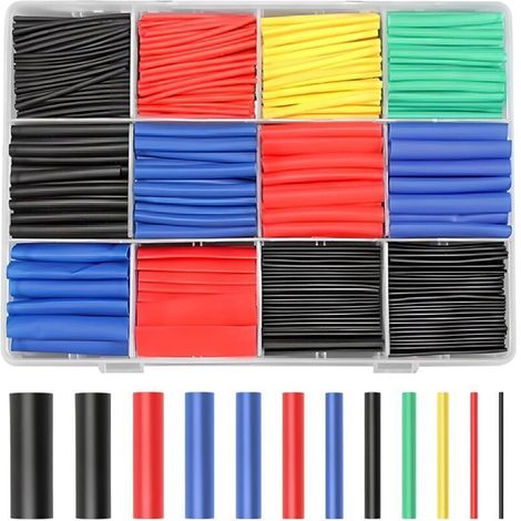 Gaine thermorétractable 750 pièces, tube de câble thermorétractable à isolation électrique, rapport de rétrécissement 2: 1, 5 couleurs, 12 tailles (1/5)