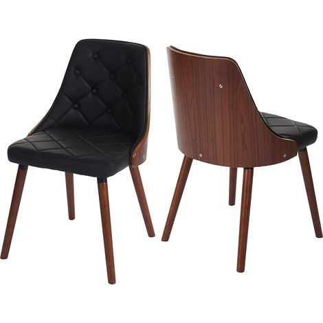 Set di 2 sedie da pranzo imbottite dal design chic in legno di noce e seduta sintetica nera CDS04467