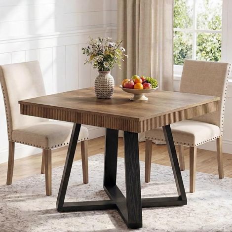 Tribesigns Dining Table, 80 80 75cm, Industrial Wood Kitchen Table with Sturdy Metal X-Base, Small Dining Room Table for Dining Room, Apartment, Breakfast Nook & Small Spaces (Brown & Black) (1/5)
