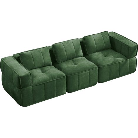 Modulares 3-Sitzer-Sofa, rahmenlos, mit breiter Armlehne, rutschfester Basis, Polyester, Grün (1/5)