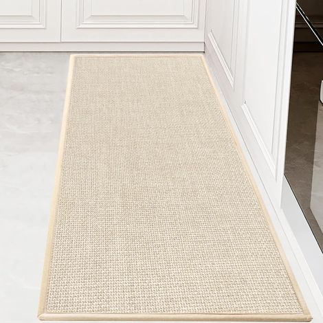 Tapis de Cuisine Devant Evier 50x120cm, Trame Croisée Tapis Cuisine Antidérapant et Lavable, Passage Facile à Nettoyer pour Couloir, Buanderie, Salle de Bains, Beige