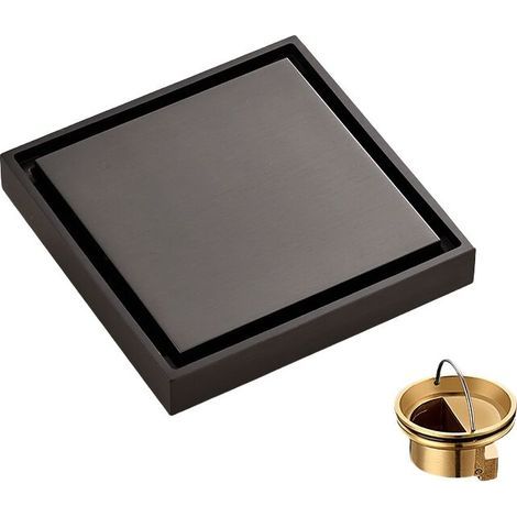 Sifón de suelo Ulisem de cobre puro de 10 cm × 10 cm, sifón de suelo cuadrado, diseño invisible, gris. (1/4)