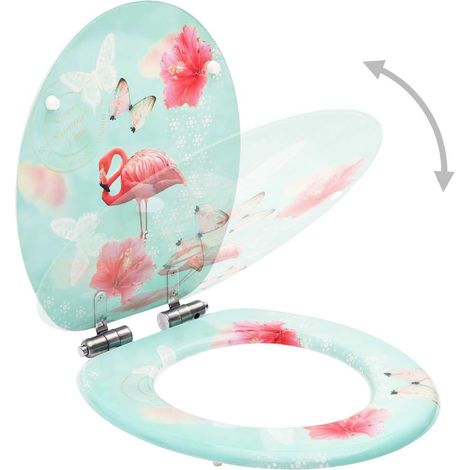 Siège WC Couvercle à fermeture en douceur MDF Flamant rose (1/5)