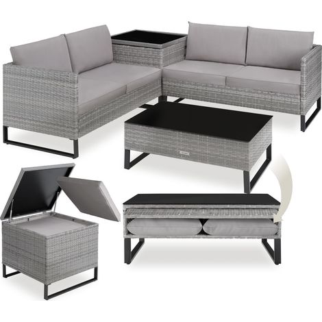 Canapé de jardin pour 4 personnes en polyéthylène et acier gris