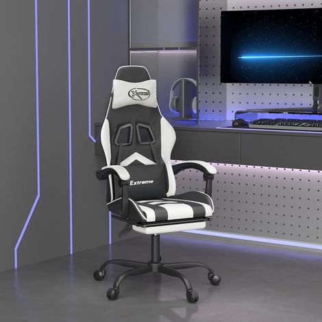 vidaXL Silla gaming con reposapiés cuero sintético negro blanco (1/5)