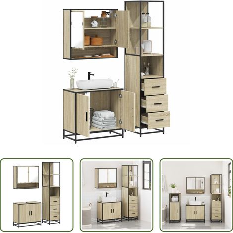 vidaXL Armoire miroir -  Ensemble de meubles de salle de bain 3 pcs chêne sonoma (1/5)