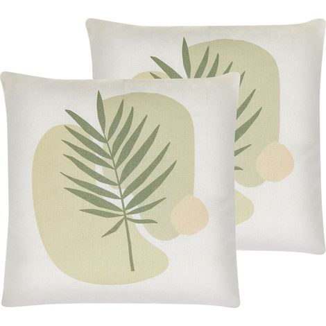 Set di 2 cuscini con motivo a foglia 45 x 45 cm verde e beige Microsorum
