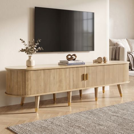 Meuble TV 175 cm avec Portes Coulissantes et Tiroirs en Bois Style Rustique Chêne (1/5)