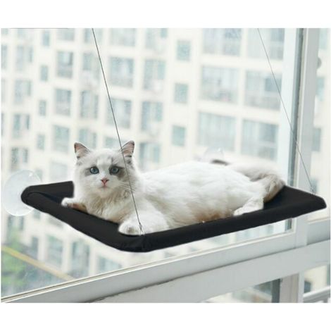 0 - Hamac pour chat de fenêtre - adapté aux grands chats jusqu\'à 25 kg, chaise longue, lit pour animaux de compagnie - adapté aux grandes fenêtres - lit pour chat suspendu - noir (1/5)