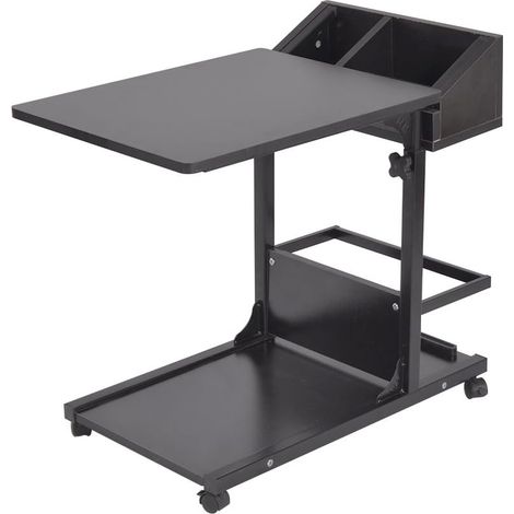 Soges – Table d'appoint avec roulettes réglables en hauteur – Plateau en aggloméré écologique – Support de rangement pour salon et chambre – Noir