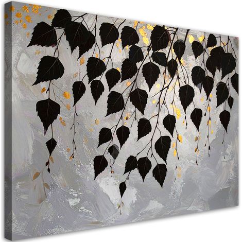 Tableau Moderne, Feuilles de bouleau noires nature végétale,30x20 (1/4)