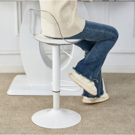 Tabouret de bar réglable lot de 2, hauteur 82 à 104 cm, pivotant 360°, transparent et blanc DESVIAE (1/5)