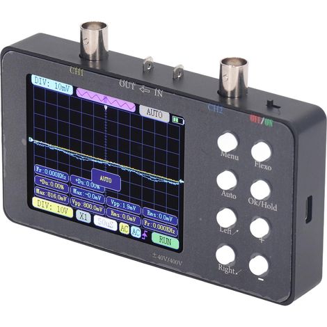 Oscilloscope numérique 2 voies, écran LCD 3,2 pouces, fréquence d'échantillonnage 50 MHz/1 voie, bande passante analogique 10 MSa/s, mémoire 20 Ko, kit oscilloscope 5 V (1/5)