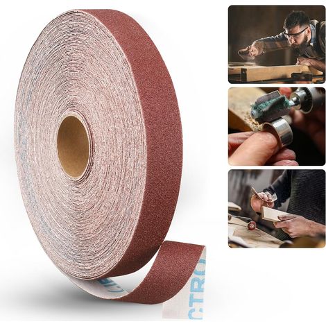 Rouleau de toile émeri, rouleau de papier de verre continu 120 grain 1" x 85 pieds pour finition de meubles en bois, ponçage métal, polissage automobile (1/5)