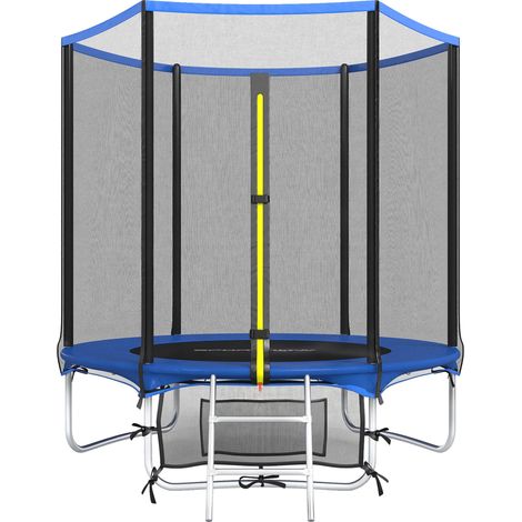 Trampoline d'extérieur Ø183 cm pour enfants de 6 ans et plus et adultes, avec filet de sécurité et échelle à 2 marches - Bleu (1/5)