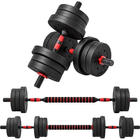 Kit d'Haltères Réglables 20 kg 2 en 1 Transformable en Barre Longue Musculation Bras et Haut du Corps Noir (1/5)