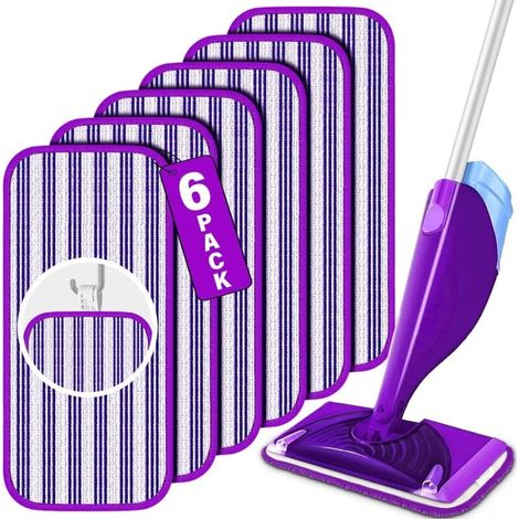 Convient pour : Lot de 6 lingettes réutilisables pour balais à franges Swiffer WetJet. Lavables en machine, elles s'utilisent sèches ou humides. Elles conviennent aux sols en bois dur, vinyle, marbre, (1/4)