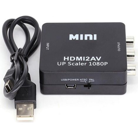 Convertisseur HDMI vers RCA – Prend en charge les signaux vidéo et audio composites HDMI 1080p vers AV (3RCA/CVBS). (1/4)