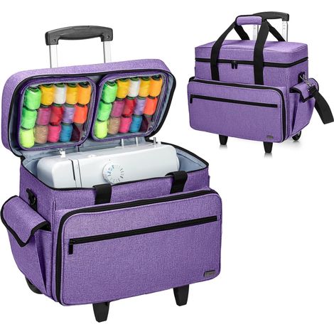 Sac à roulettes pour Machine à Coudre, Pourpre Mallettes à roulettes Amovible pour Machine à Coudre avec Coussin de Soutien Inférieur (1/5)