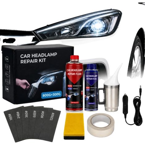 Kit de restauration de phares, matériau en acier inoxydable, capacité de fluide de 1100g, source d'alimentation 12V, longueur de cordon de 3 mètres, temps de chauffage rapide (1/5)