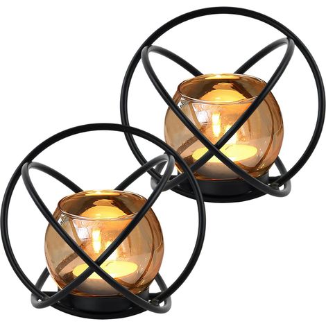 Bougeoir Géométriques en Métal 2 Pièces, Photophores Décoratifs Noirs Modernes, Cylindre en Verre avec Fond en Métal, Photophore D'extérieur pour Salon, Chambre, Jardin, Table à Manger (1/5)