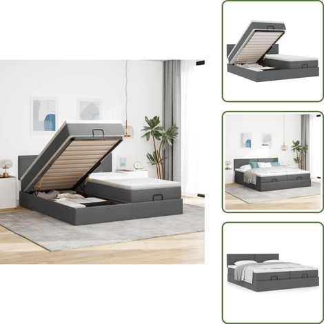 Almacenamiento debajo de la cama - vidaXL Estructura cama otomana colchones tela gris oscuro 160x200 cm - Cama con cabecero