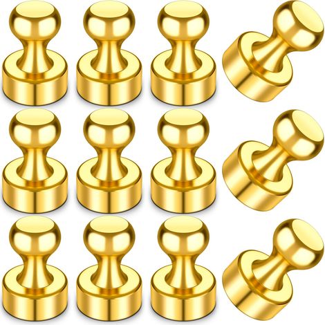 Lot de 12 aimants en néodyme puissants pour tableau magnétique, réfrigérateur, tableau blanc, tableau d'affichage, bureau, salle de classe, cuisine, prise de notes, fixation de photos, or (1/5)