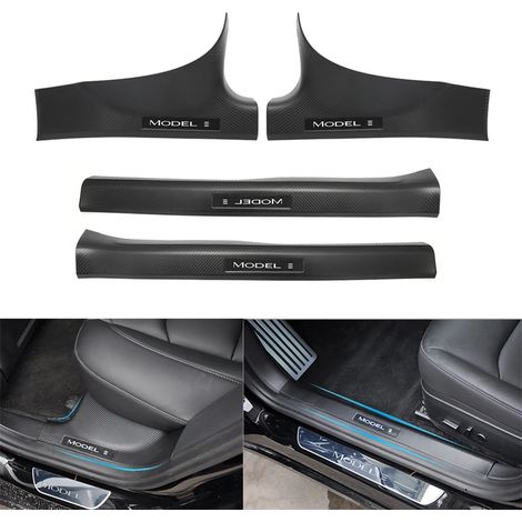 (Modèle 3) Protections de seuil de porte avant et arrière pour Tesla Model Y et Model 3,en ABS noir carbone Protection contre les éraflures et les rayures (1/3)