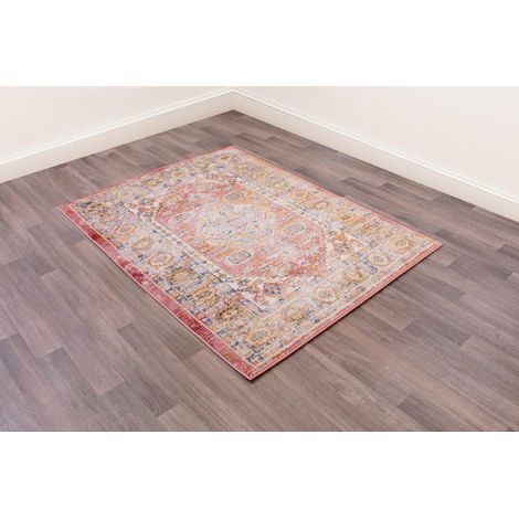 Nova 8879A Traditional Vintage Classical Bordered Medallion Terracotta Rug Floor Mat Carpet X-Small 66 x 100cm (2'5''x3'3'') (1/4)