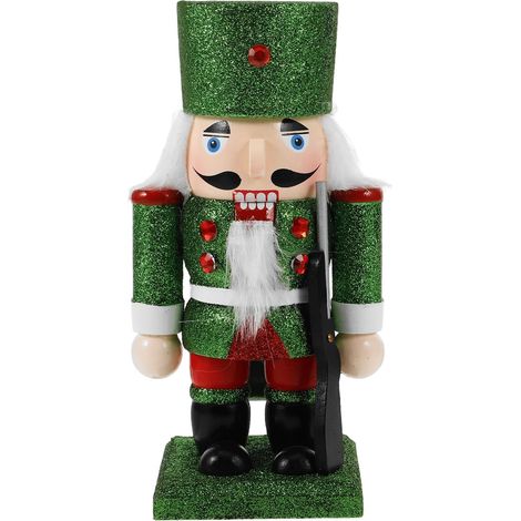 Figurine Casse-Noisette Traditionnel en Bois Rouge et Vert Pailleté Décoration de Table de Noël Compacte Soldat Casse-Noisette Décoratif pour Étagères et Fêtes de Fin d'Année (1/5)