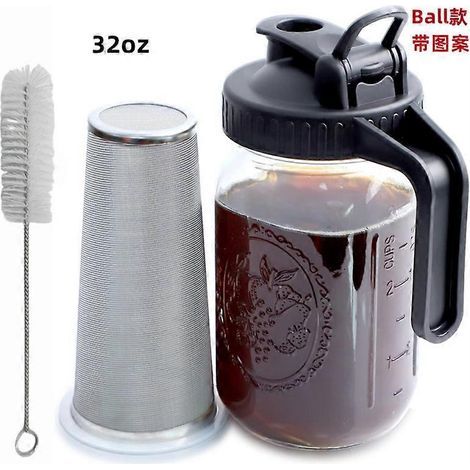 Cafetière à infusion à froid en bocal - Bocal Mason en verre épais de 946 ml, polyvalent, avec bec verseur, poignée et filtre en acier inoxydable pour café glacé, limonade 3 (1/5)