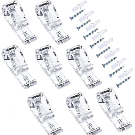 Lot de 8 clips de fixation transparents pour chaînettes de stores enrouleurs (type P), incluant crochets de guidage et dispositif de tension pour chaînes à billes, avec vis de fixation. (1/5)
