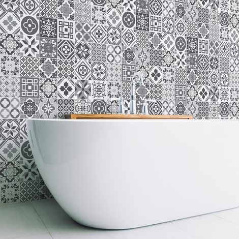Sticker Mural Carrelage adhésif Cuisine Salle de Bain - 60 STICKERS CARREAUX DE CIMENT VICTORIAH - 60stickers20x20cm (1/5)