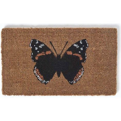 HOMESCAPES Rutschfeste Kokosfaser-Fußmatte Schmetterling Admiral
