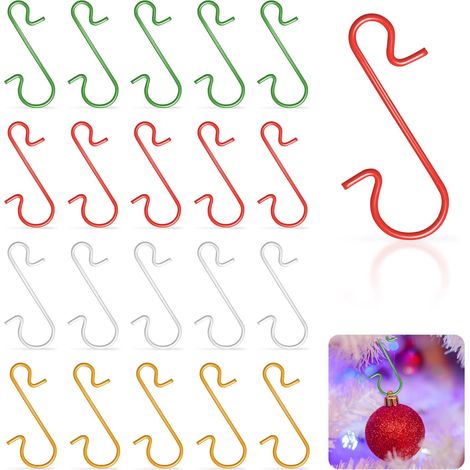 120 Pieces Christmas Ball Hooks, Christmas Tree Hooks, Christmas Decoration Home Accessories Metal S-Shaped Mini Hangers, 4 Colors (Gold/Silver/Red/Green) (1/5)