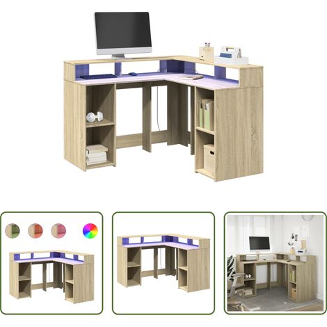 vidaXL Sonoma-Eiche - LED-Schreibtisch Sonoma-Eiche 130x130x91 cm Holzwerkstoff (1/5)