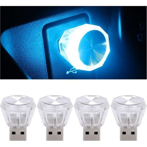 4 luces ambientales para coche，iluminación USB para coche，accesorio decorativo universal para el interior del coche (azul hielo) (1/5)