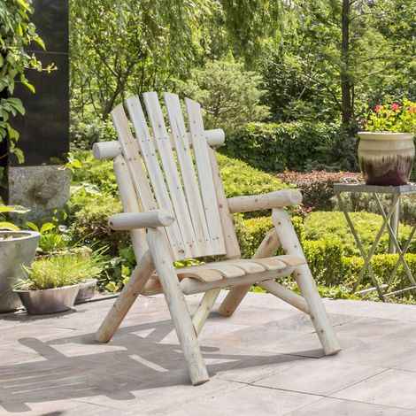 Chaise Adirondack en bois résistant aux intempéries, chaise de jardin avec dossier haut et accoudoirs, fauteuil de balcon, pour jardin, terrasse, balcon, 83 x 68 x 101 cm, finition naturelle
