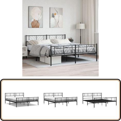 Metallbett ohne Matratze mit Fußteil Schwarz 180x200 cm - Metallbett - Doppelbett - Boxspringbetten - Bettrahmen - Schlafraum