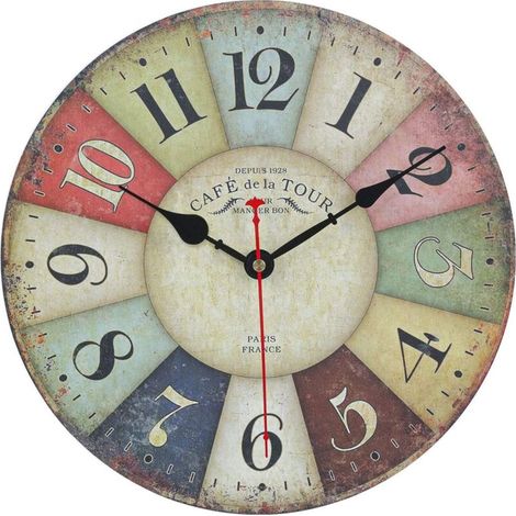 Vtizikl Horloge Murale Vintage Rétro - Horloge Industrielle Design Silencieuse Pendule Murale Bois Moderne pour La Chambre Cuisine Salle de Bain Bureau Hôtel Argenté