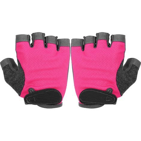 Paire de gants de fitness demi-doigts antidérapants et élastiques pour entraînement haltères, yoga aérien, spinning (Rouge Rose L) (1/5)