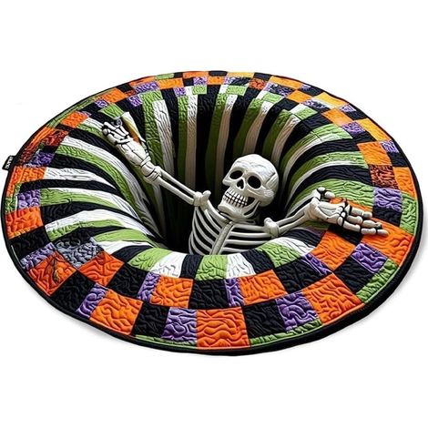 Tapis Halloween 3D fantôme squelette 60 × 60 cm – Tapis effet illusion d’optique en velours doux, antidérapant, décoration de sol (1/5)